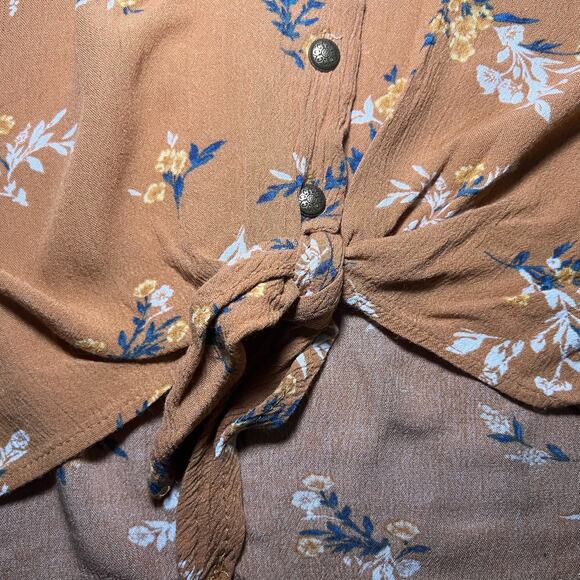 Vintage Rewind Y2K Floral Tie Front Blouse L Boho Hippie Festival Crop Top Retro - Picture 5 of 8